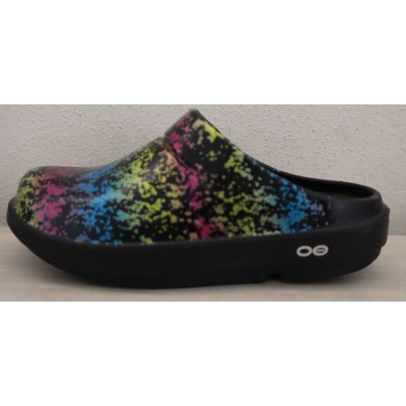 OOFOS Women's Sz 39 US 8 Black Multicolor Splatter OOFOAM Slip-On Clogs - Picture 6 of 15